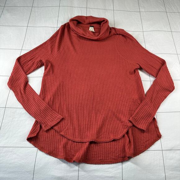 Free People We the Free Top Womens XS Rust Red Kristina Waffleknit Thermal Cowl - Picture 1 of 8